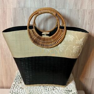 Mad Bags Black and Tan Canvas and Woven Tote Bag